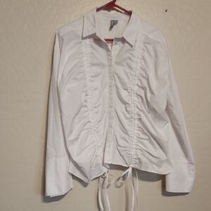 White ASOS Ruched Button-Up Blouse size 10